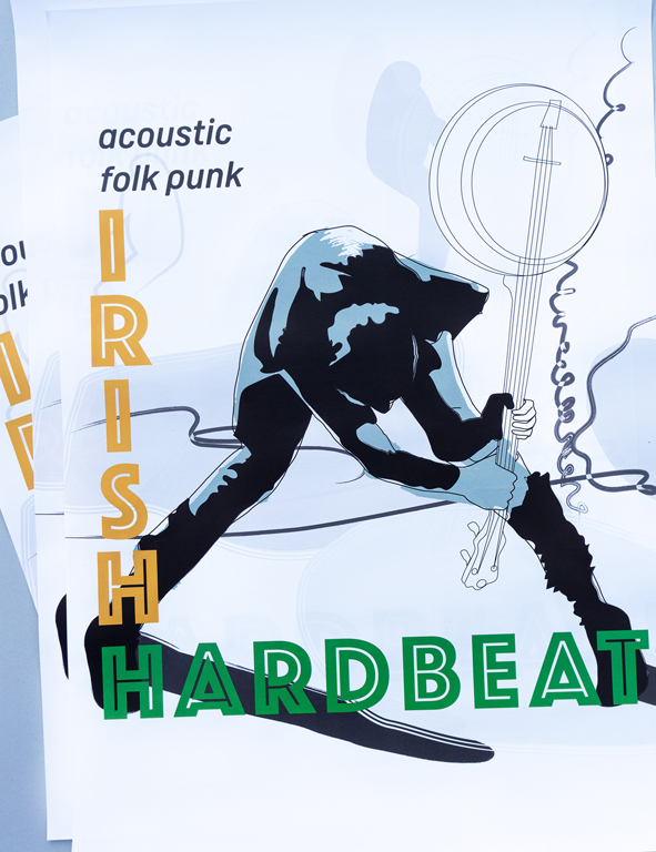 Plakat für die Gruppe Irish Hardbeat, analog zu The Clash