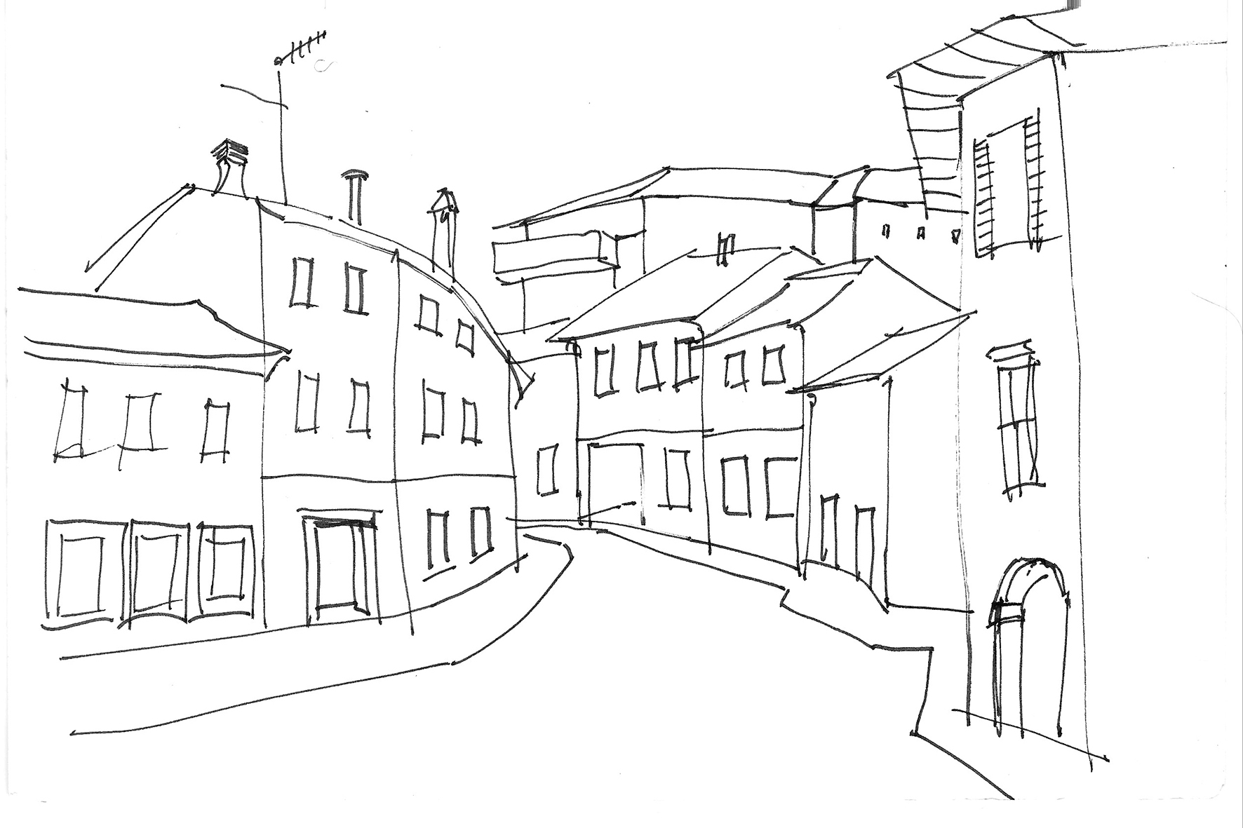 Zeichnung eines Platzes in Udine, Italien